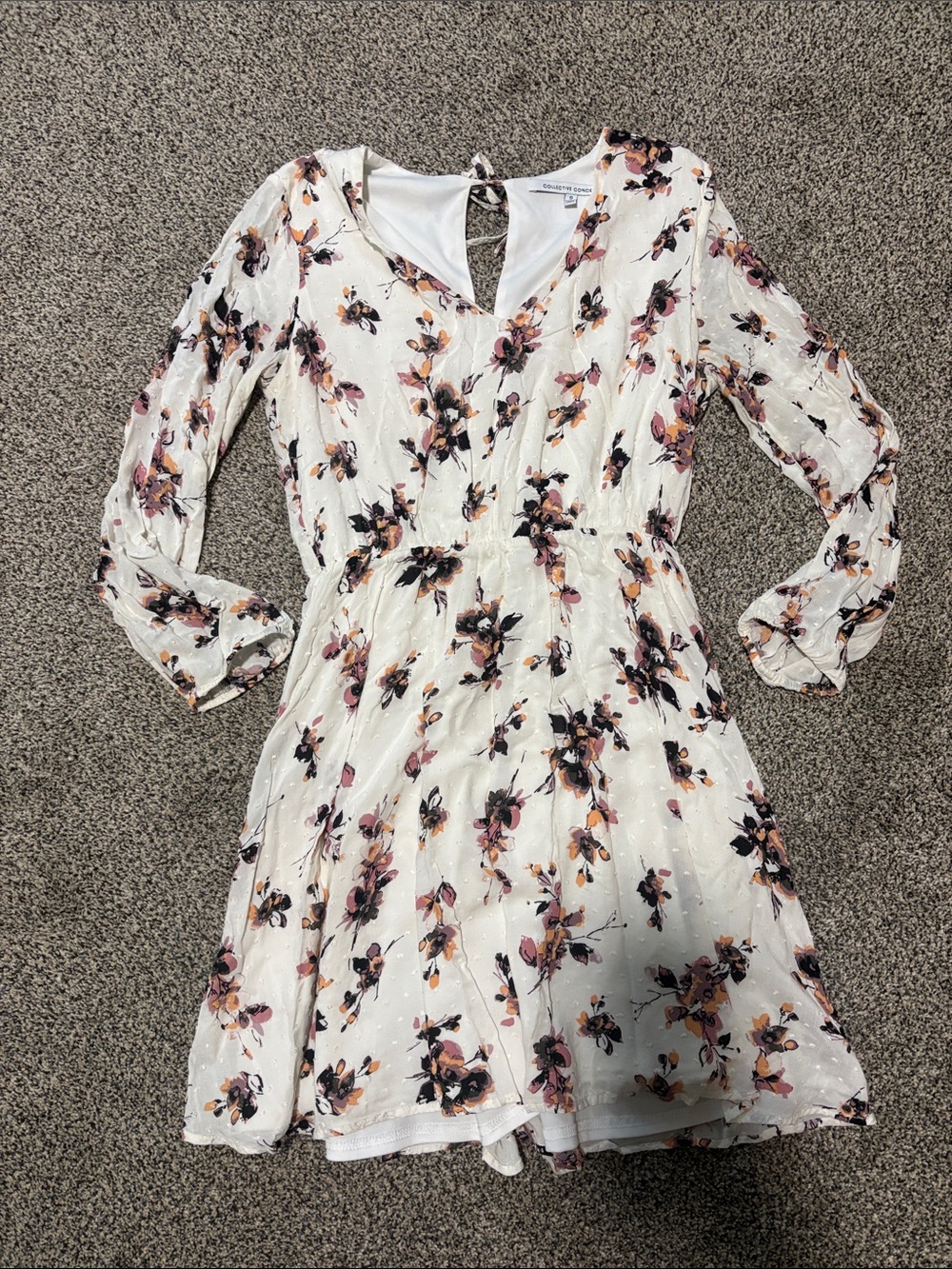 White Floral Long Sleeve Chiffon Dress